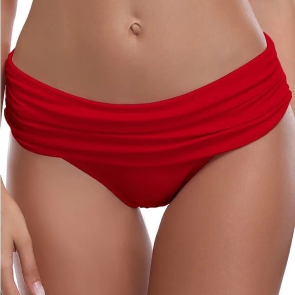 NWT SHEKINI Red Ruched Bikini Bottoms